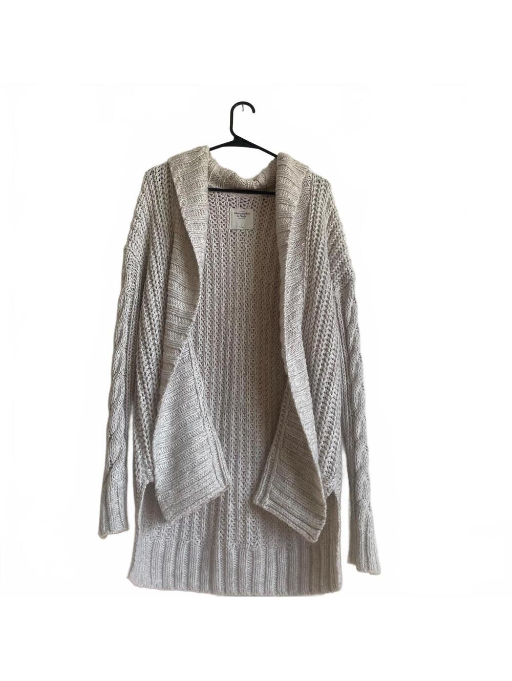 Abercrombie & Fitch Cable Knit Open Front Cardigan Sweater Large cream academia